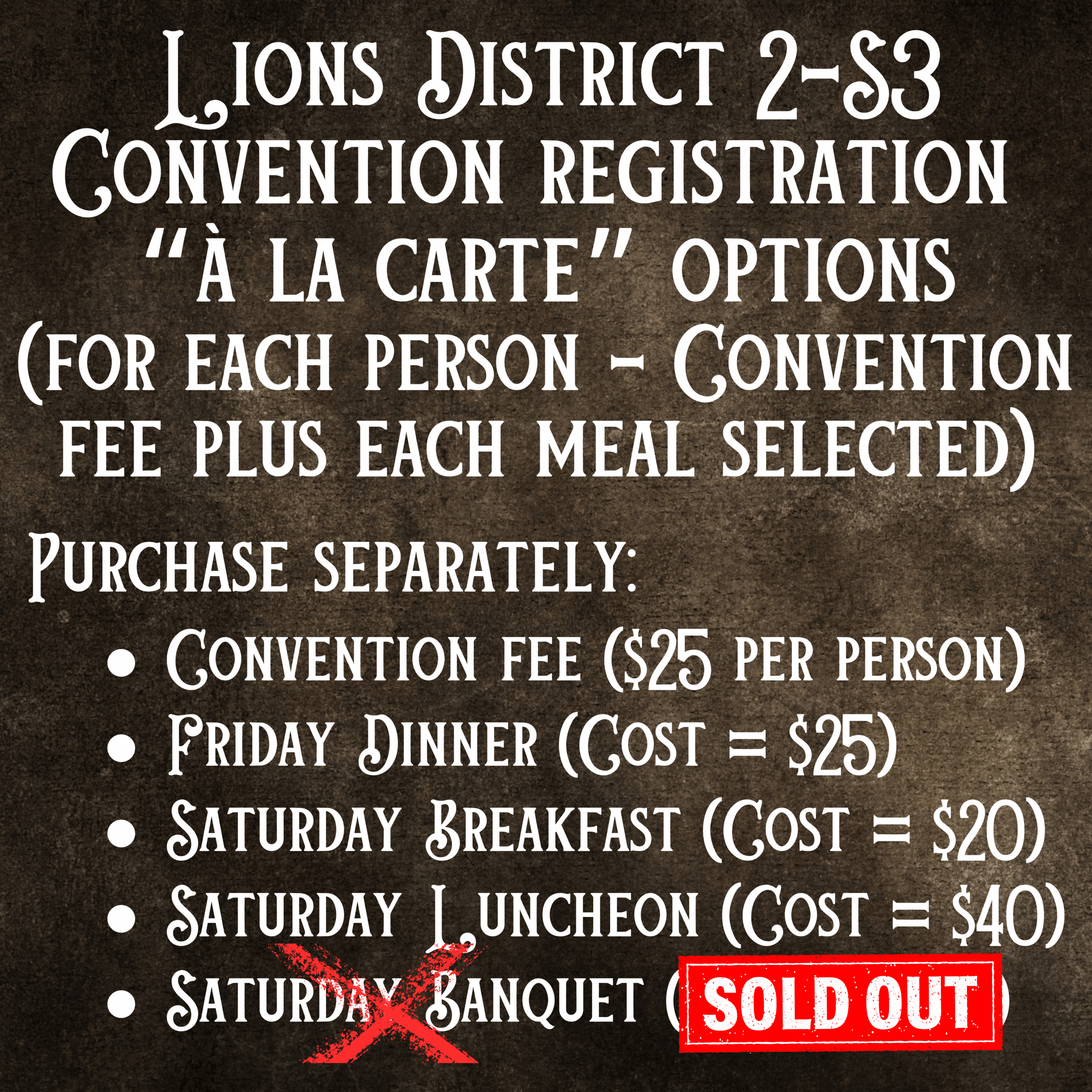 Pricing for Each Item after Early Registration